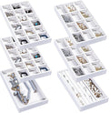 Frebeauty Jewelry Organizer Tray,Stackable Velvet Jewelry Trays,Drawer Inserts Earring Organizer For Women Jewelry Storage Display Case for Rings Stud Necklaces,Set of 6(White)