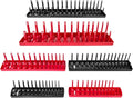 6PCS Socket Organizer Tray Set, Red SAE & Black Metric Socket Storage Trays, 1/4-Inch, 3/8-Inch & 1/2-Inch Drive Deep and Shallow Socket Holders for Toolboxes