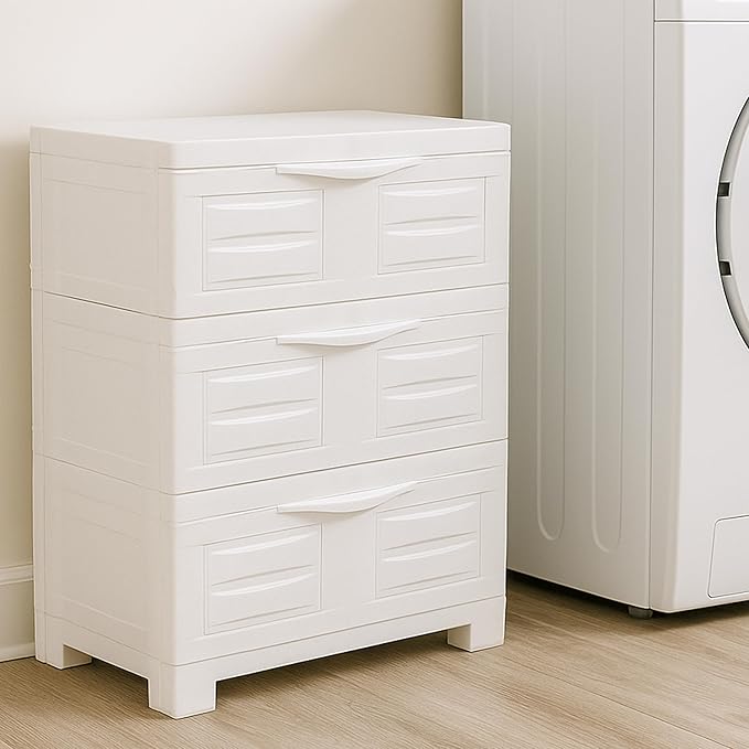 Sunnydaze 3-Tier Storage Cabinet with Drawers - Indoor or Garage Plastic Storage Drawers Organizer - 29.5" H - Garage, Office, Home, Laundry Room - Speckled White