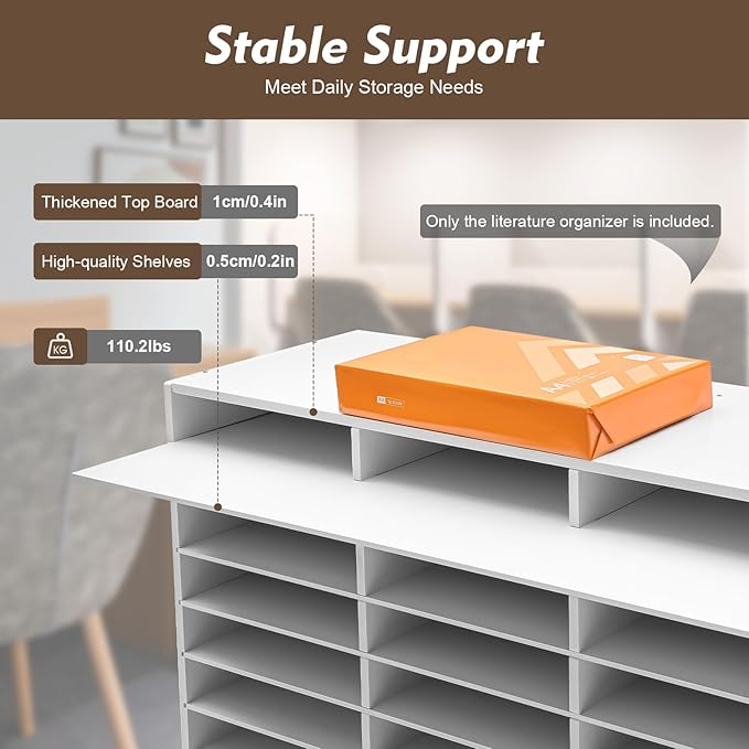 27 Compartments Literature Organizer, Desktop File Sorter Mail Center Paper Storage Cabinet Classroom Mailbox for Files Documents Papers Magazines(White) (White 27Slots)
