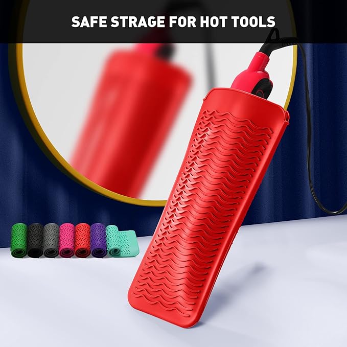 ZAXOP Resistant Silicone Mat Pouch for Flat Iron, Curling Iron,Hot Hair Tools (Red)