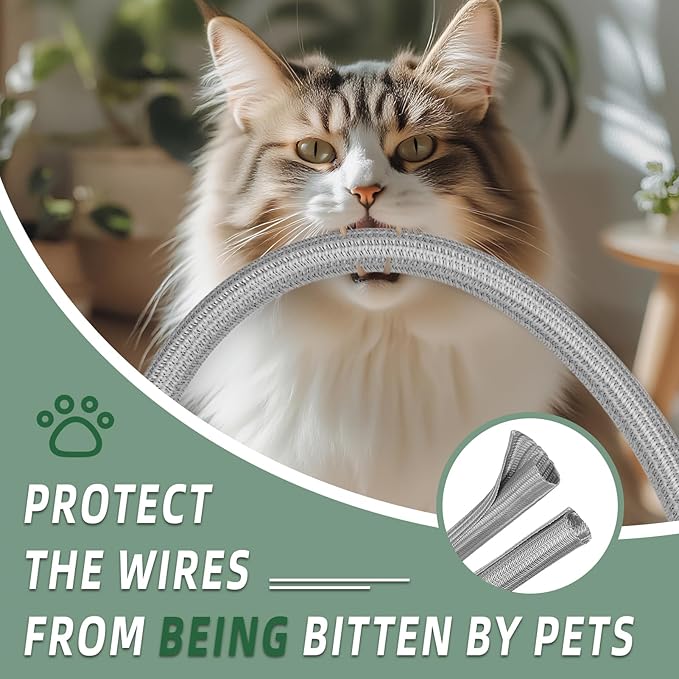 Split Wire Loom Tubing, Cable Protector Sleeve, Braided Cable Management for TV/Computer/Home Theater/Engine Bay, Cord Protectors from Pets No Chew (Grey, 3/8"-10ft)