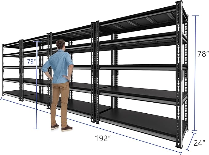 48" W Heavy Duty Garage Shelving, 5-Tier Metal Industrial Shelves, 3000LBS Loads, 4 Pack