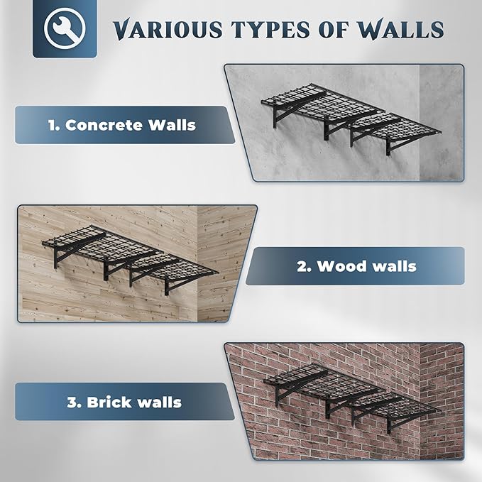 2 Pack Heavy Duty Garage Wall Shelving Set, 2x3ft, Black, Wall Mounted, Traditional Style, 2 Shelves, 500lbs Capacity