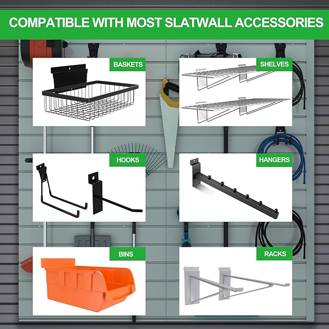 RELIANCER PVC Slat Wall Panels,4ft by 4ft (16 sqft) Garage Wall Organizer Storage System,Interlocking Slatwall Paneling Sheets,Workshop Slatwall Shelves Tools Organization,Wall Mounted Storage Rack