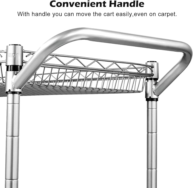 WDT 2 Tier Heavy Duty Utility Cart,NSF Rolling Carts with Wheels,660Lbs Capacity Storage Cart with Handle,Kitchen Carts on Wheels,Commercial Grade Metal Serving Cart with Shelves,35.63"x18.1"x 33.93"