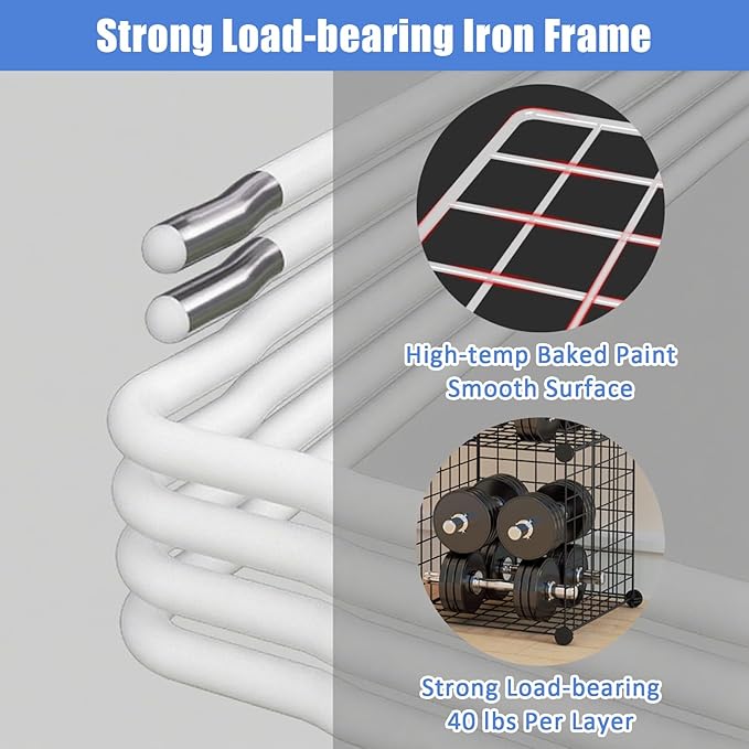 Stackable Safety Helmet Storage Boxes, Large Adjustable Hard Hat Placement Rack with Wheels, Iron Wire Helmet Display Shelf for Construction Site/Workshop/Factory (32 Grids - 8 Layers)