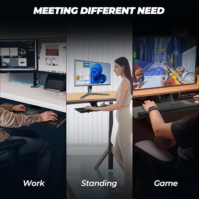 Ergonomic Keyboard Tray Under Desk，Large Size Keypad Tray Holder， 360° Adjustable Slide Out Keyboard Tray Under Desk with Mouse Pad & Wrist Rest， Suitable for Office/Game/Home
