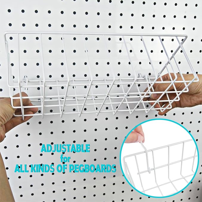 G.CORE Peg Board Organizer 21 Pack, Pegboard Accessories with Baskets Cups Hooks - 1/8" & 1/4" Peg Board Wall Tool Organizers, Utility Holders & Hangers for Garage Craft Workbench (White & White)