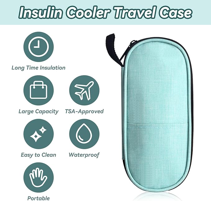Insulin Cooler Travel Case, Medication Diabetic Cool Organizer Bag with 2 Ice Packs for Daily Life and Trip Use, Green
