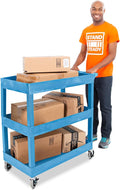 Stand Steady Tubstr 3 Shelf Utility Cart | Made in USA | Heavy Duty Tub Cart Holds Up to 300 lbs. | Storage Cart & Rolling Tool Cart for School, Office, Garage & Warehouse (32 x 24in / Blue)
