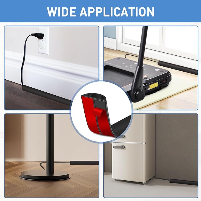 Floor Cord Cover Self Adhesive Cord Hider Floor Extension Cord Covers for Floor Power Cord Protector Cable Management Prevent Cable Trips Cable Cavity 0.51" W x 0.31" H (Black, 10Ft)