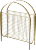 MyGift Mid-Century Design Magazine Rack, Matte Black Tone Metal Mesh Freestanding Magazine Organizer Holder Sling (Brass)