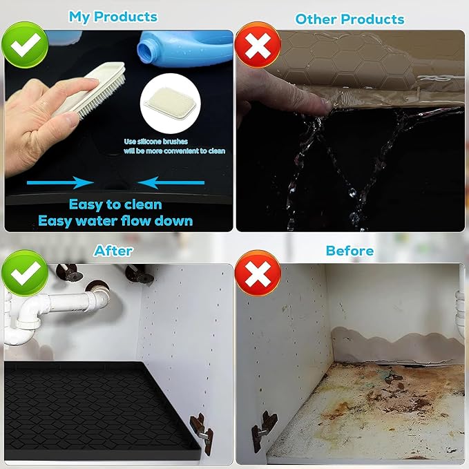Under Sink Mat, 14"x22" Under Sink Mats for Kitchen, Silicone Waterproof Under Sink Liner, Sink Cabinet Organizer Tray with Drain Hole