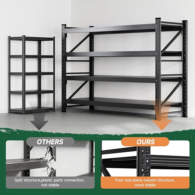 Letaya 68" W Storage Shelves Heavy Duty, 7000LBS Garage Shelving Units, 4 Tier Adjustable Utility Rack Shelf,Large Metal Industrial Shelves,for Shop,Warehouse,Basement (68" W x 24" D x 64" H)