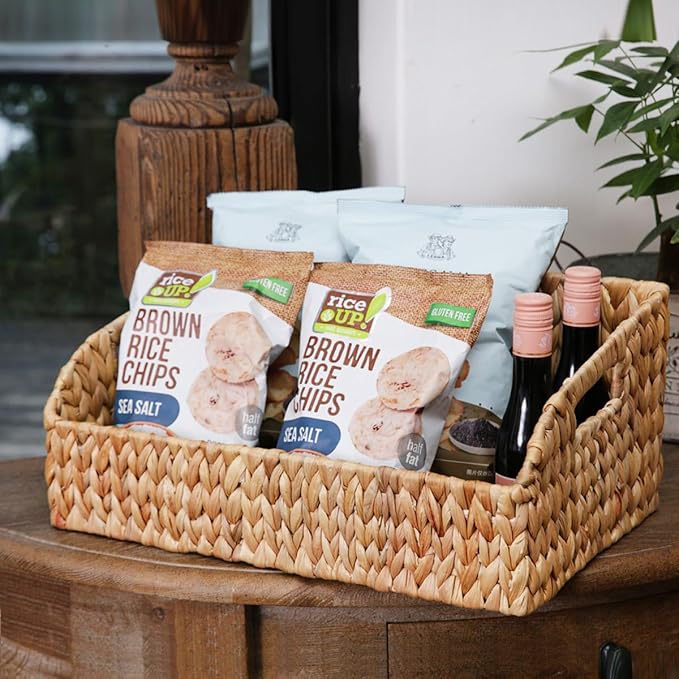 Pantry Organizers, Wicker Baskets for Organizing with Handles, Handwoven Wicker Storage Basket, Water Hyacinth Storage Bins Baskets for Shelves, Boho Decoration, 3 Pack,Natural