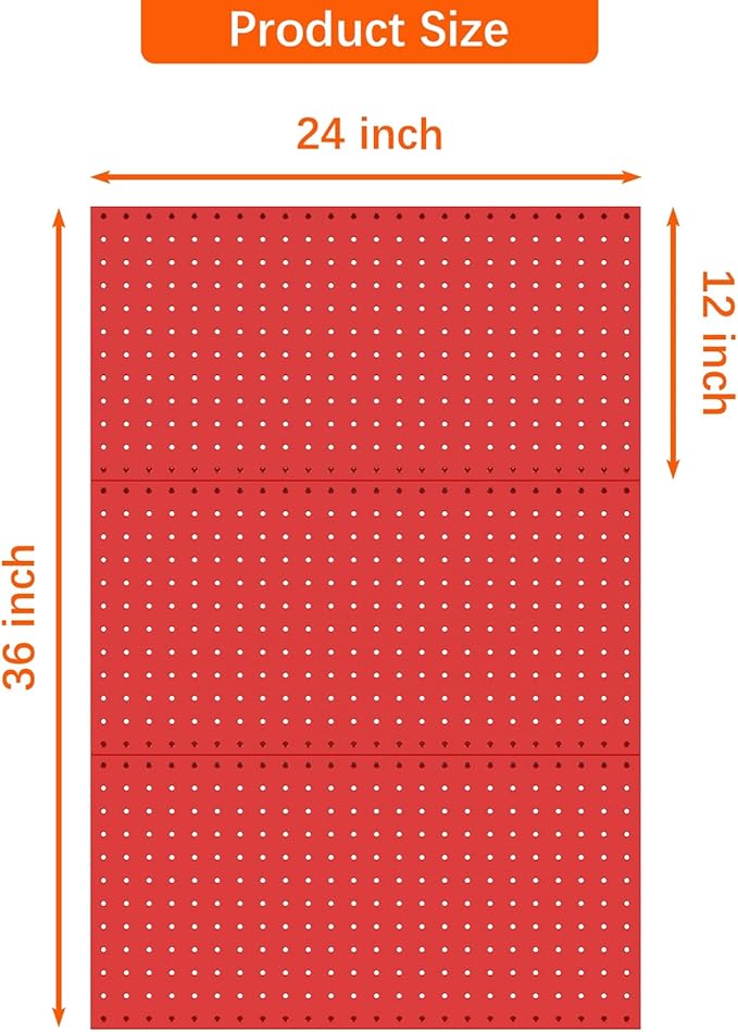 TORACK 3 PCS Metal Pegboard Panels(12x24 inch) for Wall Garage Tools Storage Pegboard System for Workbench, Modular Peg Board Tool Organizer Board Kit(Pack of 3, Red)