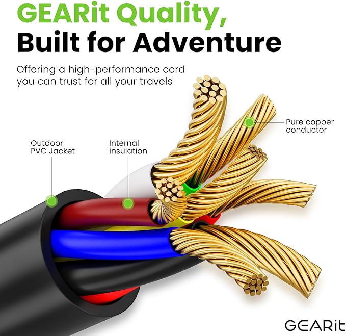 GEARit 7 Way Plug Inline Trailer Cord (16 Feet) with 7 Gang Junction Box - Weatherproof Wiring Harness Cable with Waterproof Junction Box for RV Trailers and Campers - 16Ft