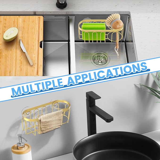 4 Pcs Sponge Holder Stainless Steel Kitchen Sink Caddy with Strong Suction Cups No Drill Practical Dish Sponge Holder for Home Kitchen Sink Bathroom