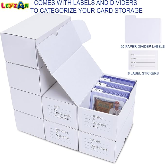 Toploader Storage Box, 8-Pack•100 Count Corrugated Cardboard Trading Card Top Loaders with Dividers & Labels for TCG/Magic/Mtg Organizer and Collection