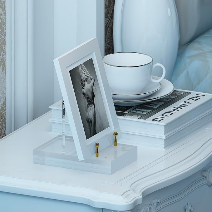 Acrylic Easel Display Stand with Adjustable Gold-Toned Hardware for Pictures, Crystal Clear Acrylic Stand with Floating Appearance for Cookbook, Invitation and Plates