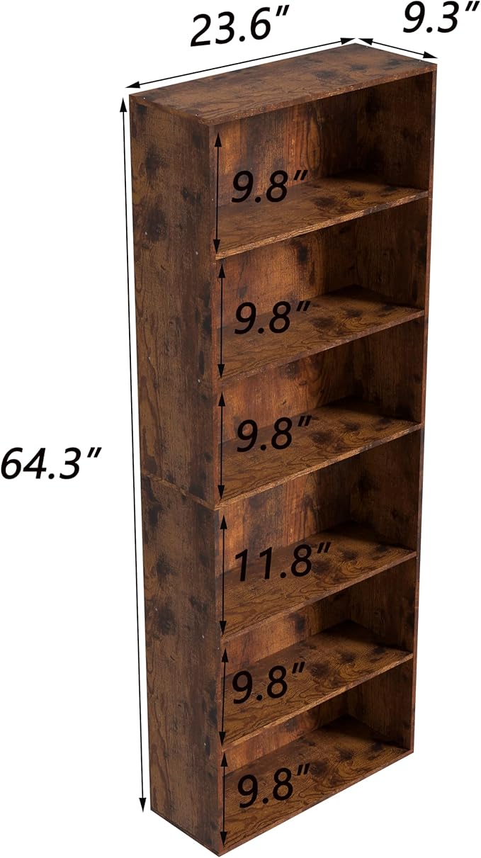 6 Tier Book Shelf，Wooden 6 Cube Storage Organizer,Low Bookcase Storage Display Organizer (Brown, 6 Cube-W(23.6inch))
