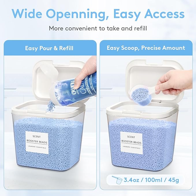 Lifewit 2+1 Laundry Pods Container & Dryer Sheet Holder, Large Powder Detergent Dispenser Storage Jars, Laundry Room Containers for Scent Booster Beads with Pop up Lids, Labels and Scoop