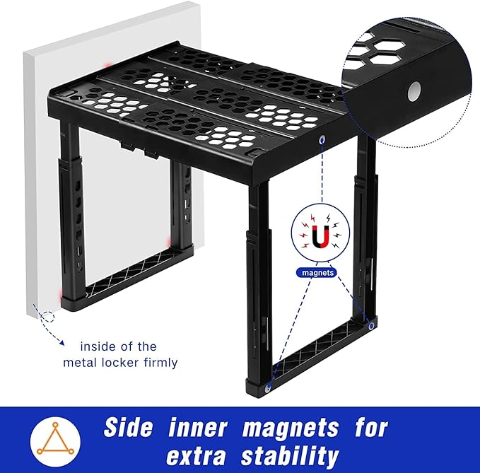 Locker Organizer Shelf， Adjustable Width and Height, Stackable, Ideal Locker Shelf for School, Office, Gym Lockers, or Even Kitchen Cabinets & Under Sink Organization (Blue)