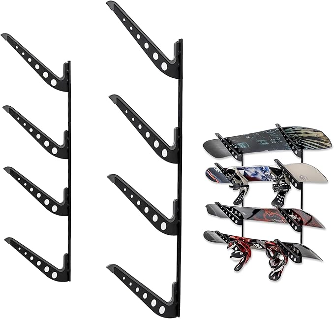 StoreYourBoard Adjustable Snowboard Storage Rack, Wall Mount 4 Board Display