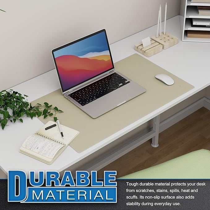 K KNODEL Small Office Leather Desk Mat, Mouse and Keyboard Pad, Computer and Laptop Mat, Desktop Protector and Cover, Writing Pad and Blotter (23.6"x13.8", Ivory Cream)