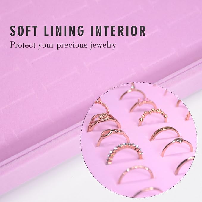 Velvet Ring Display Tray Organizer Box with Transparent Lid, 100 Slot Ring Holder Showcase For Store Display Jewelry Show Home, Pink