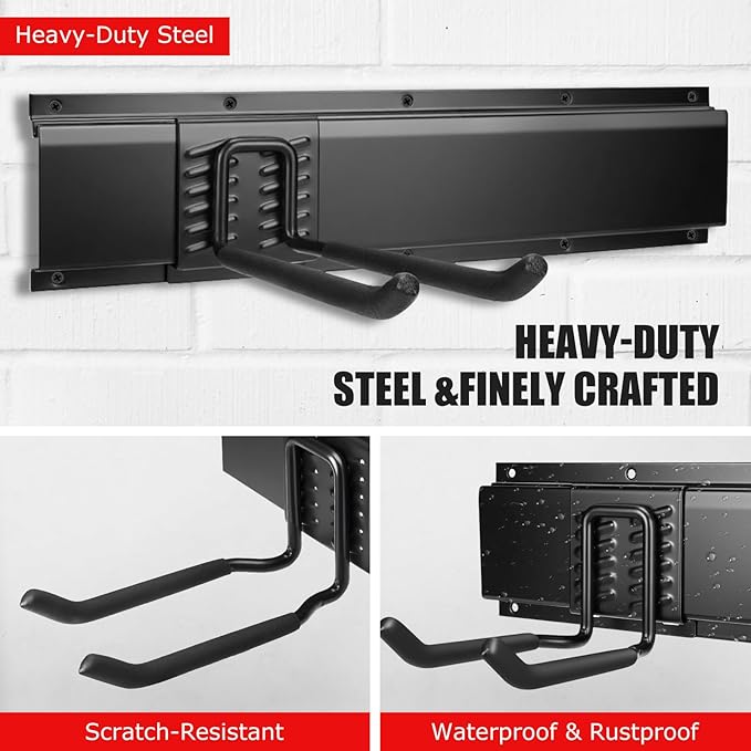 64 Inch Garage Tool Organizers Storage Rack System with 12 Hooks Wall Mount Tool Organizer for Garage Shed Yard Broom Shovel and Power Tool Holder