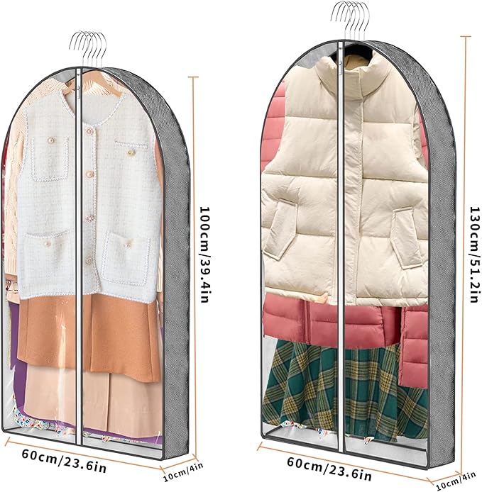 3 Pcs Garment Bags, 40" & 50" PEVA Moth-Proof Breathable Dust Cover, Hanging Clothes Covers with Bedroom, Suits, Padded Clothes, Shirts Prevent Dust