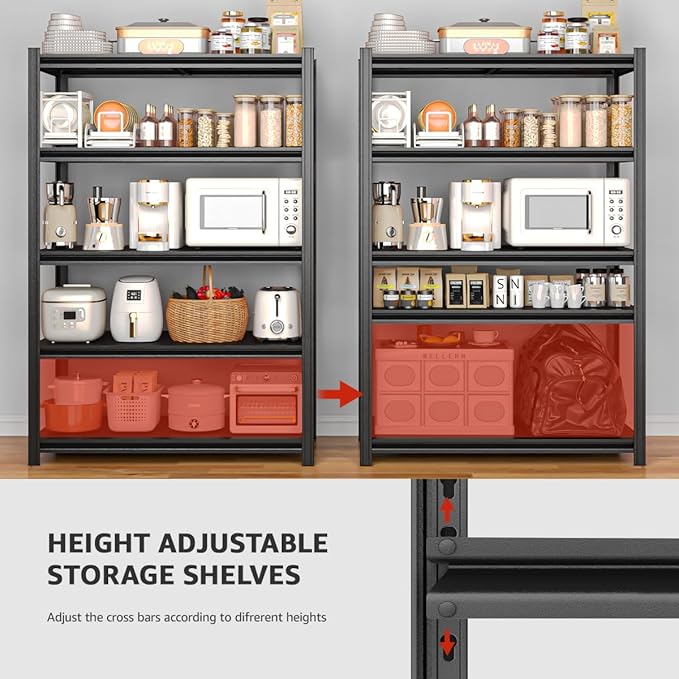 55.12" W Father&I 5-Shelf Industrial Adjustable Heavy-Dudy Tall Metal Steel Garage Storage Shelves Shelving Units/Rack System (Commercial) for Basement/Shop/Dorm, 84" H*55.12" W*24" D*, Black