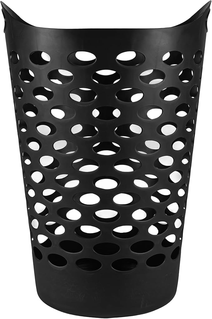 2.2 BUSHEL Flexible Laundry Basket,Tall plastic hamper for Clothes, Bedroom, and Storage - Portable Round Bin with Carry Handles 17.75" x 17.25" x 26", White,Black,3 pack (Black)