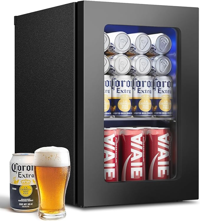 Beverage Cooler Refrigerator - 24 Cans Mini Beverage Fridge with Temperature Control for Beer Soda Water Drink, Small Wine Cellar Beverage Refrigerator for Bedroom Office Home Bar