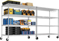 PrimeZone 4 Tier 55.5" Wx24 Dx76 H Wire Shelving with Wheels 2400lbs NSF Certified Storage Shelves Heavy Duty Metal Shelf Adjustable Rolling Rack Commercial Garage Restaurant Warehouse Chrome 2Pack