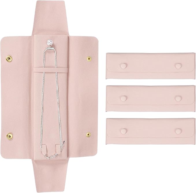 uxcell 3 Pcs Microfiber Necklace Travel Case, Necklace Pouch Storage Bag Microfiber Jewelry Travel Organizer Tangle Free for Women Gift, Pink