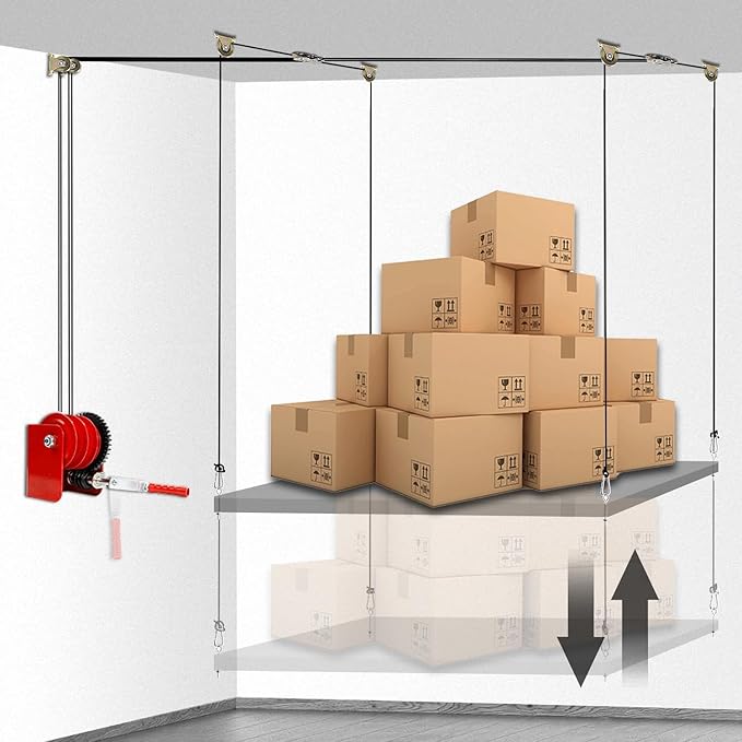 Overhead Garage Storage Lift - Heavy Duty Ceiling Mounted Garage Storage Lift System for Organization - 300lbs Weight, Supports 8-16ft Ceilings, Compatible Bronco, Weight, Wrangler (Deck Not Includ)