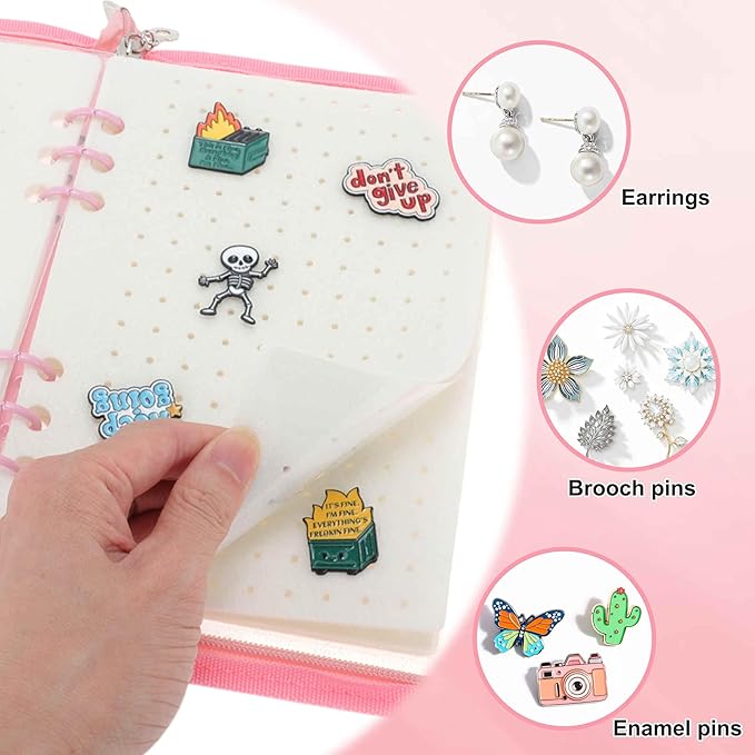 CAPASTEC Pin Bag, Portable Pin Display Book, Ideal for Pins, Brooches Storage, Pink White