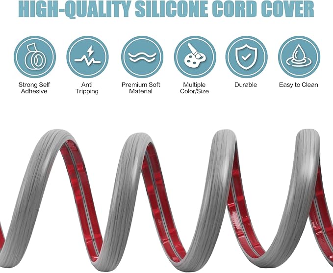 Floor Cord Cover Self Adhesive Cord Hider,10FT Cable Management, Extension Strip Protector for Wires, Prevent Cable Trips for Offices, Gyms, Exhibitions Cavity:0.39"(W) x 0.27"(H) Gray Wood