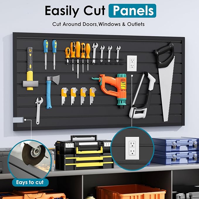 PVC Slat Wall Paneling 2x4 ft, Garage Organizer Storage System, Black Slatwall Panels for Garage Organization Product, Heavy Duty Wall Mounted Tool Storage for Home
