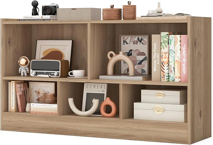 Giantex 5-Cube Bookcase, Freestanding 3-Tier Bookshelf with Spacious Top & Raised Base, Modern Display Storage Organizer, Multipurpose Book Shelf for Living Room, Bedroom, Playroom (Natural)