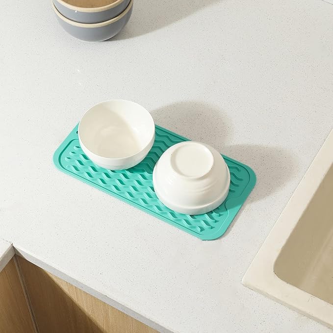 Silicone Dish Drying Mat for Multiple Usage,Easy clean,Eco-friendly,Heat-resistant Silicone Mat for Kitchen Counter or Sink,Refrigerator or Drawer Liner Mint S 12 inches x 6 inches