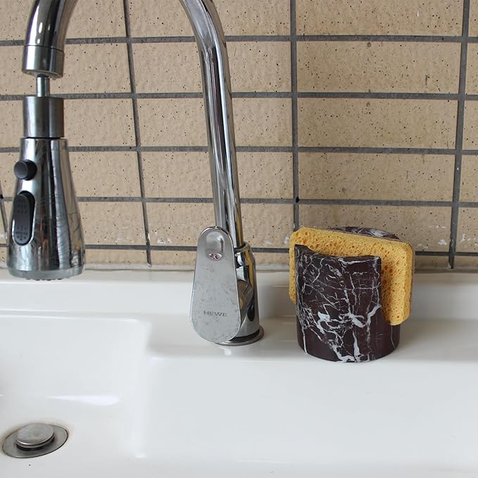Natural Travertine Marble Sponge Holder for Kitchen Sink, Drying Rack, Compact Sink Caddy Organizer - Rosso Levanto Marble