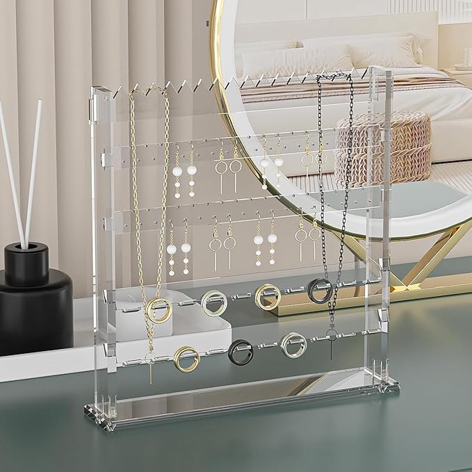 Coward Acrylic Jewelry Holder Stand, Tabletop Necklace Earring Ring Jewelry Easel Display,Tabletop Earring Jewelry Holder Organizer for Home Use (5layer)