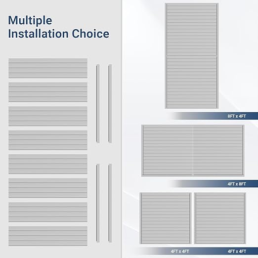 Slatwall Panel 8 FT x 4 FT, Interlocking Slat Wall Paneling, Wall Mounted PVC Wallpanel, Suitable for Garage Storage and Organizer, Slatwall Board, Shelves - Grey