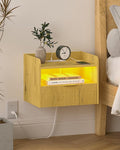 Floating Nightstand with Charging Station and LED Lights (Yellow Oak)