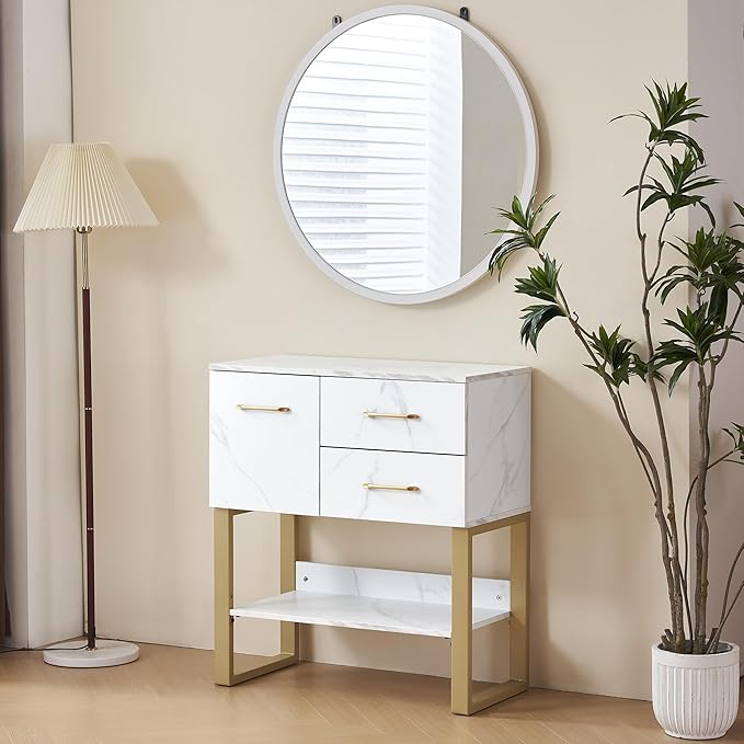 BarberPub Beauty Barber Station, Spa Wall Mount Storage Cabinet, Styling Salon Equipment for Hair Stylist, Bathroom Dresser with Drawers & Shelf 3185 (White)