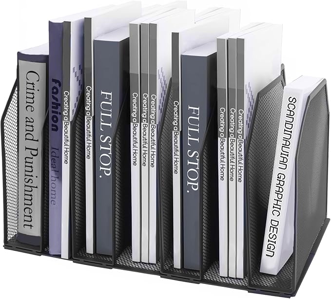 Adjustable Desk File Organizer,Detachable Office Folder Organizer,Compact Vertical Desk File Holder,Wrought Iron Paint,Suitable for Home, School, Office Classrooms (Black - 7 grids)